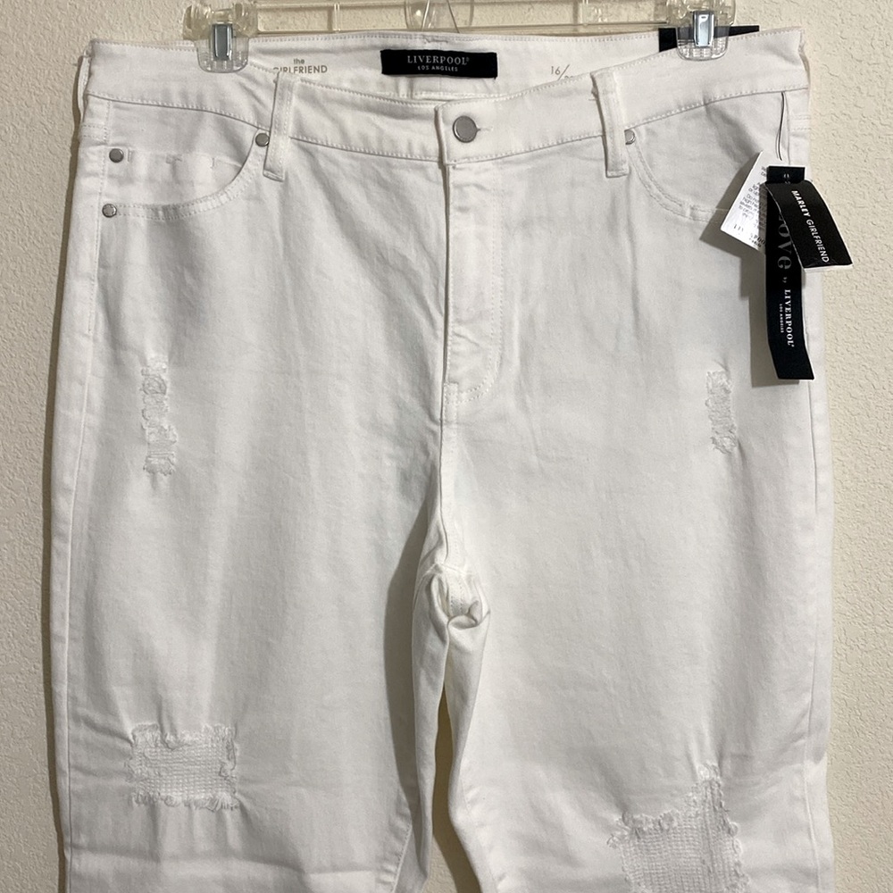 LIVERPOOL Marley Girlfriend Distressed White Denim Jean Pants Women's Size 16/33
